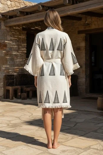 Varol Organik %100 Pamuk Kimono Yaka Sabahlık Bornoz - Piramit