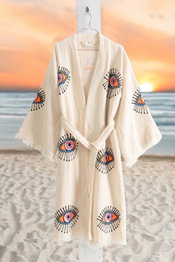 Varol Organik %100 Pamuk Kimono Yaka Sabalık Bornoz - Göz