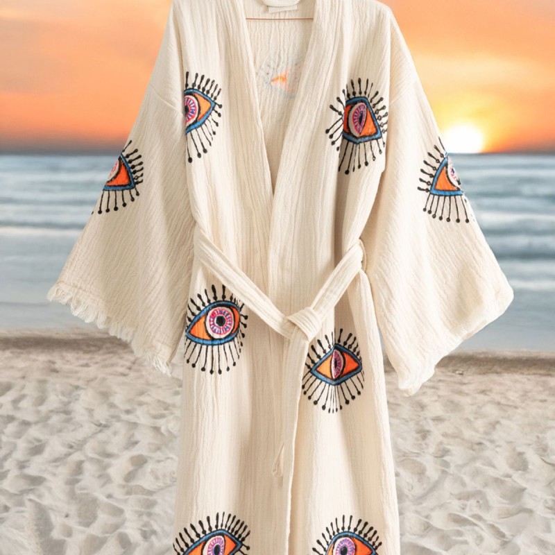 Varol Organik %100 Pamuk Kimono Yaka Sabalık Bornoz - Göz