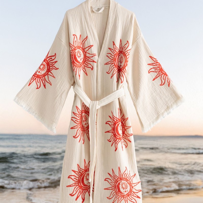 Varol Organik %100 Pamuk Kimono Yaka Sabalık Bornoz - Heliona v1