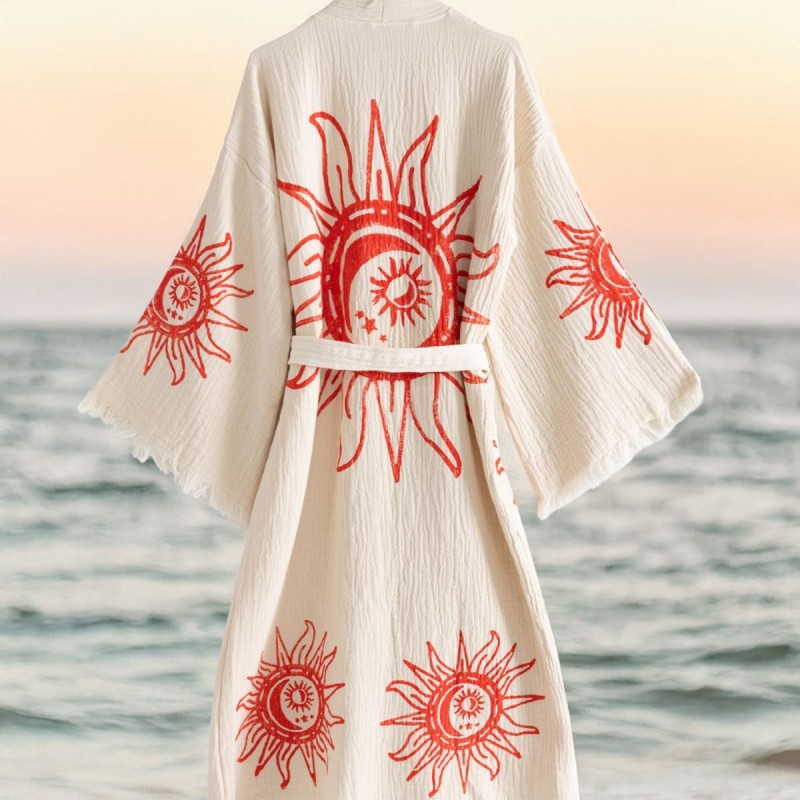 Varol Organik %100 Pamuk Kimono Yaka Sabalık Bornoz - Heliona v1