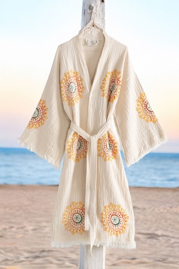 Varol Organik %100 Pamuk Kimono Yaka Sabalık Bornoz - Lemura