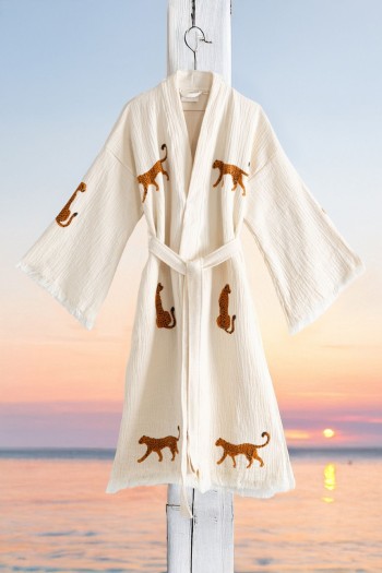 Varol Organik %100 Pamuk Kimono Yaka Sabalık Bornoz - Leopar
