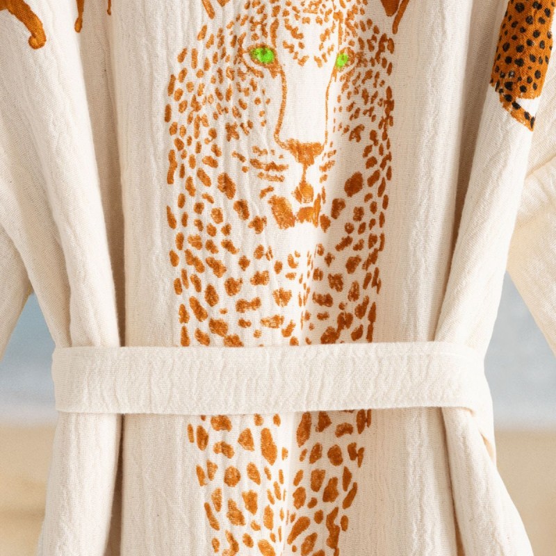 Varol Organik %100 Pamuk Kimono Yaka Sabalık Bornoz - Leopar