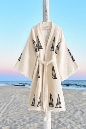 Varol Organik %100 Pamuk Kimono Yaka Sabalık Bornoz - Piramit