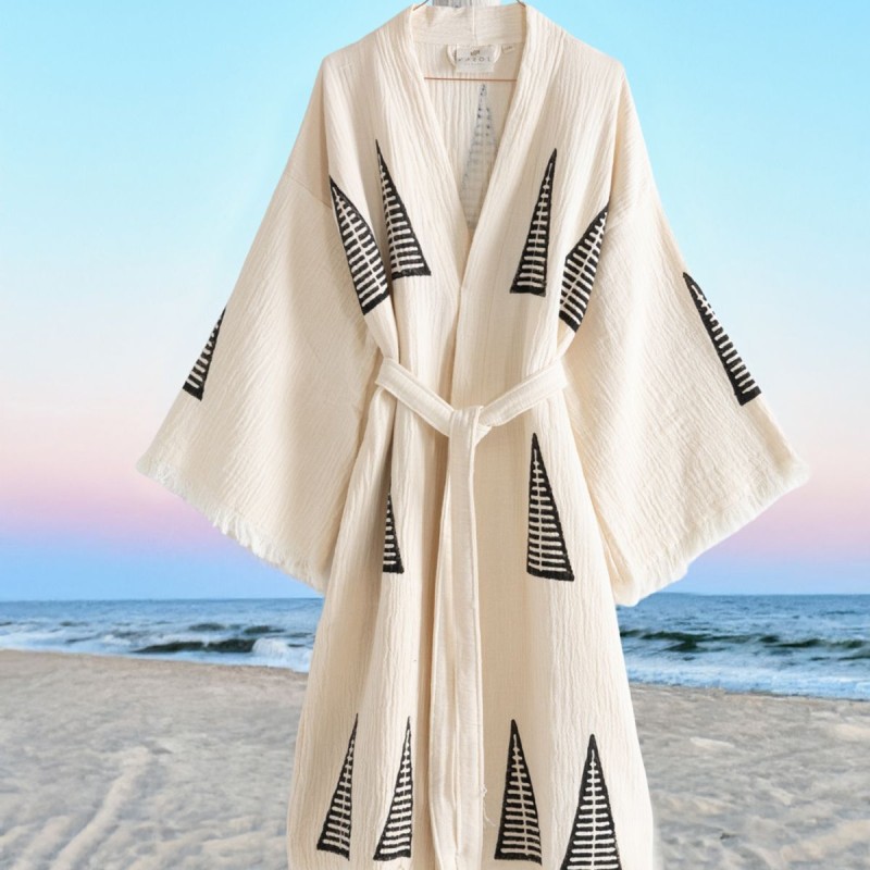 Varol Organik %100 Pamuk Kimono Yaka Sabalık Bornoz - Piramit