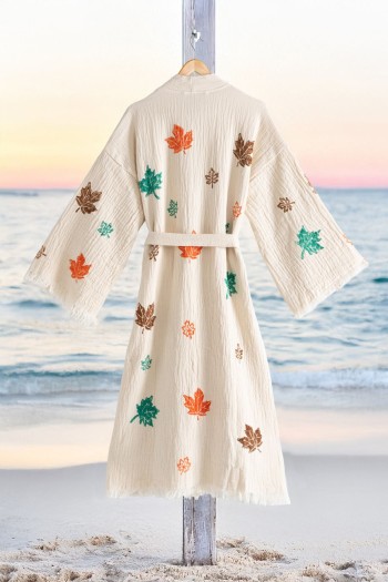 Varol Organik %100 Pamuk Kimono Yaka Sabalık Bornoz - Sonbahar