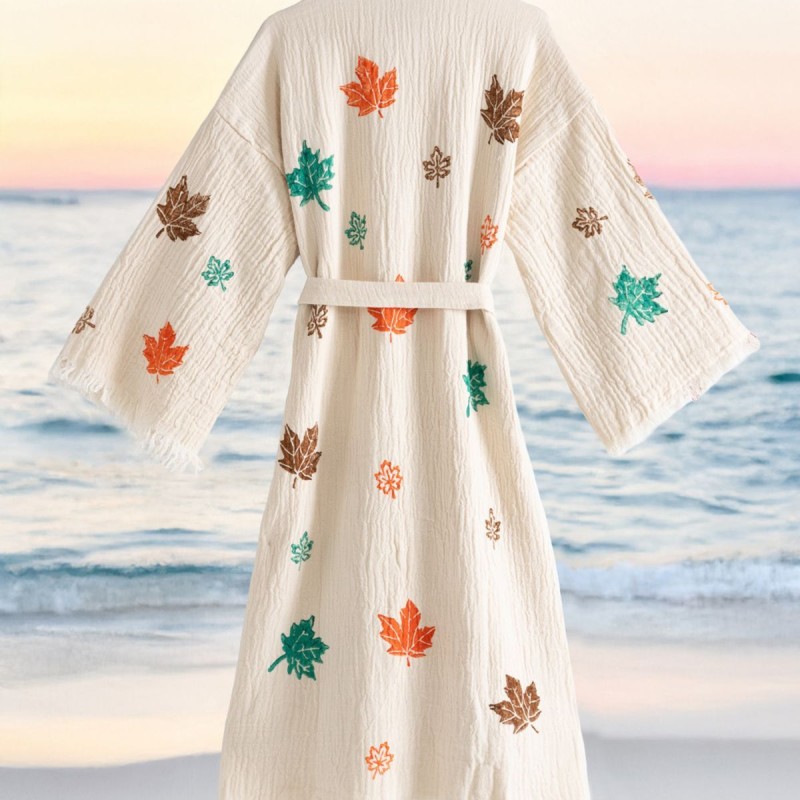 Varol Organik %100 Pamuk Kimono Yaka Sabalık Bornoz - Sonbahar