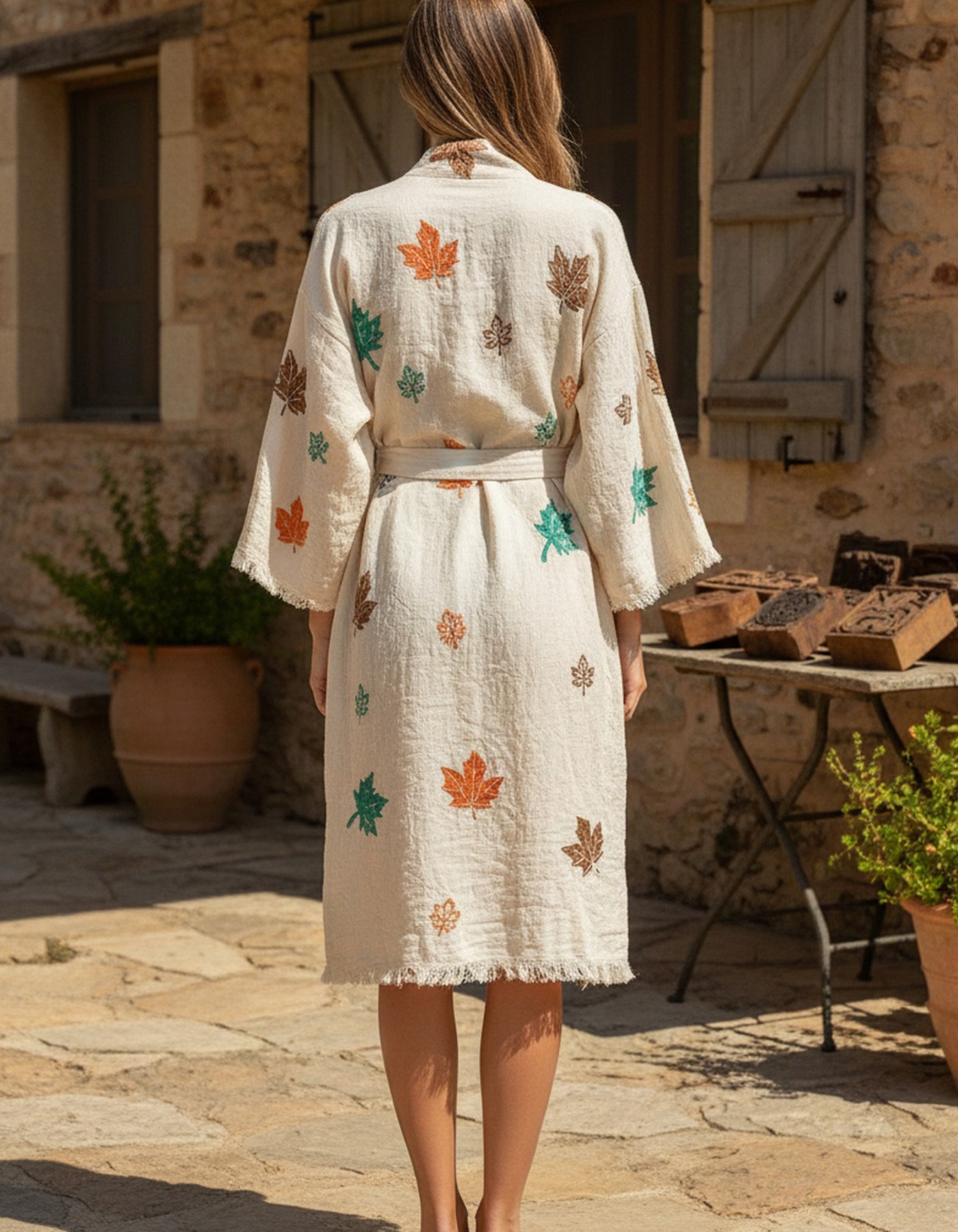 Varol Organik %100 Pamuk Kimono Yaka Sabahlık Bornoz - Sonbahar