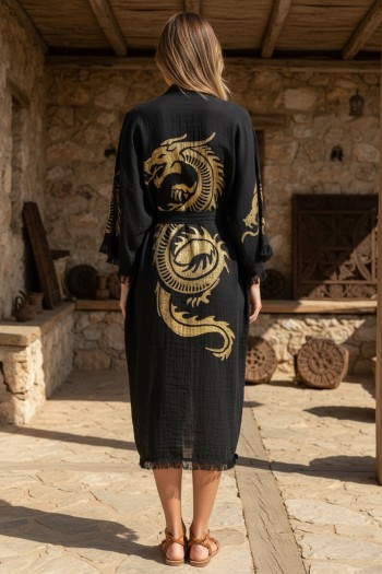 Varol Organik %100 Pamuk Kimono Yaka Sabahlık Bornoz - Viserion - SARI-S/M
