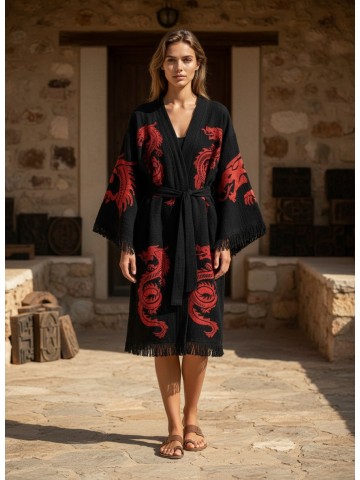 Varol Organik %100 Pamuk Kimono Yaka Sabahlık Bornoz - Viserion