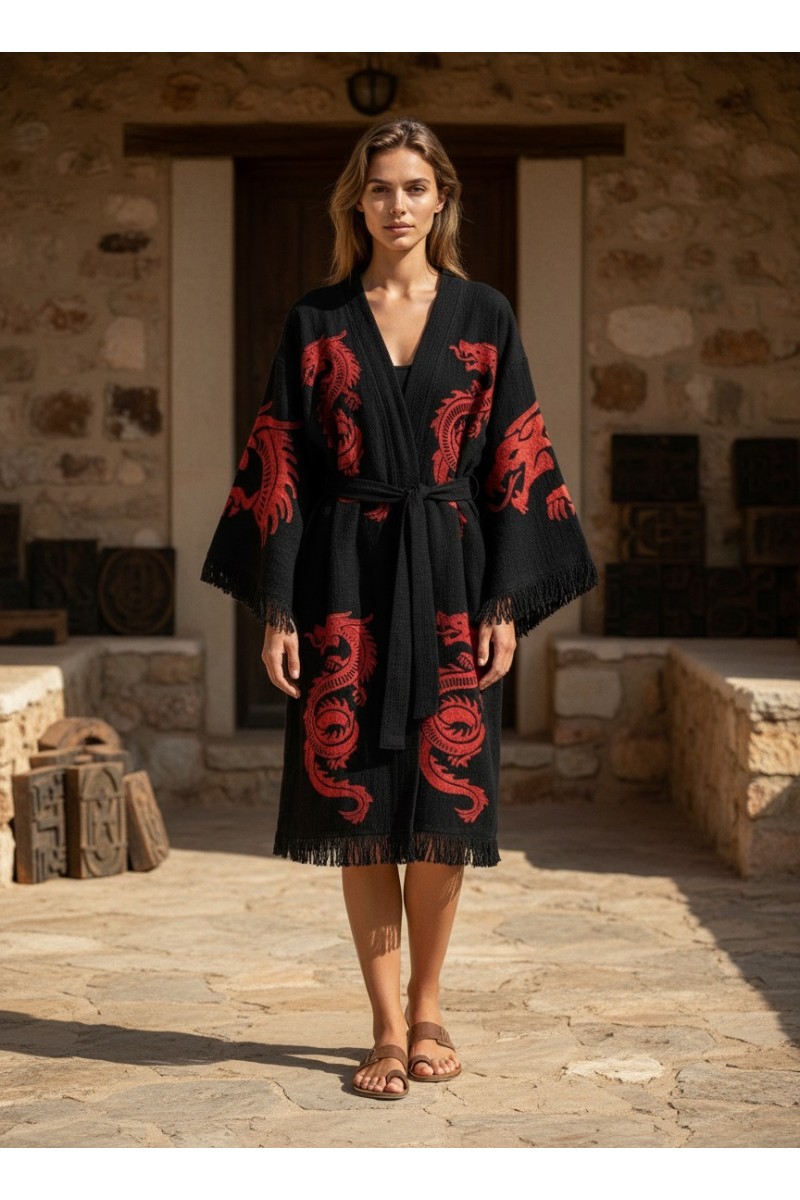 Varol Organik %100 Pamuk Kimono Yaka Sabahlık Bornoz - Viserion
