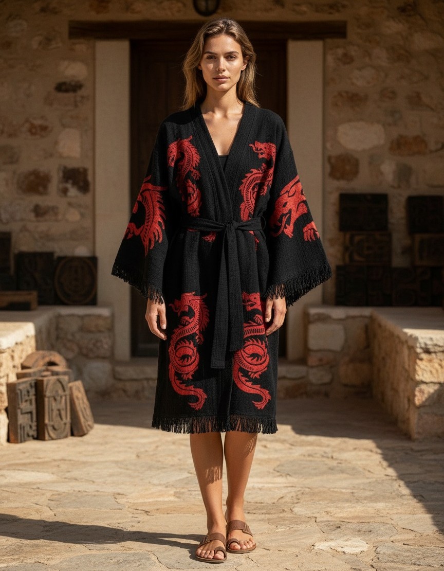 Varol Organik %100 Pamuk Kimono Yaka Sabahlık Bornoz - Viserion