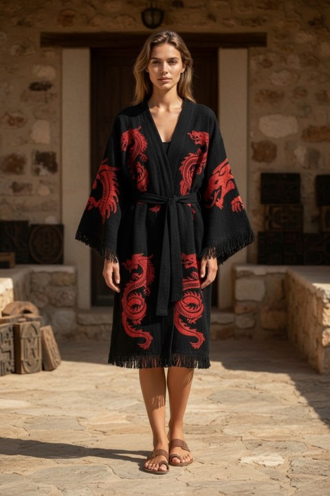 Varol Organik %100 Pamuk Kimono Yaka Sabahlık Bornoz - Viserion TURKUAZ