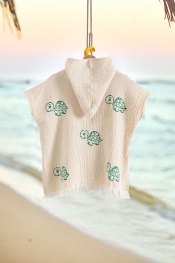 Varol Organik %100 Pamuk Müslin Çocuk Panço - Kaplu