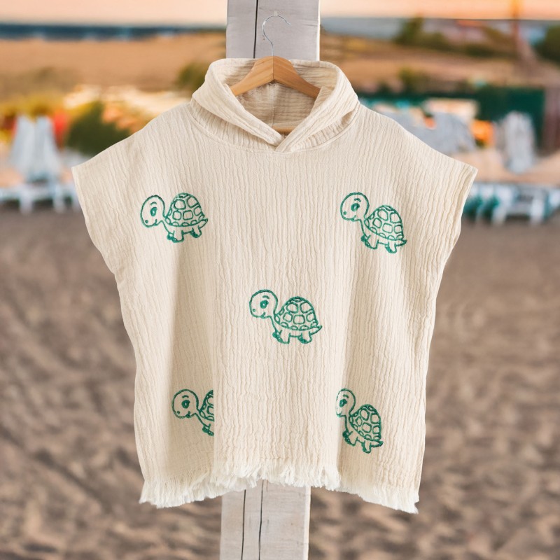 Varol Organik %100 Pamuk Müslin Çocuk Panço - Kaplu