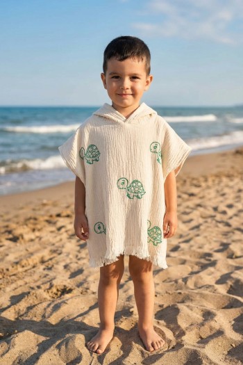 Varol Organik %100 Pamuk Müslin Çocuk Panço - Kaplu