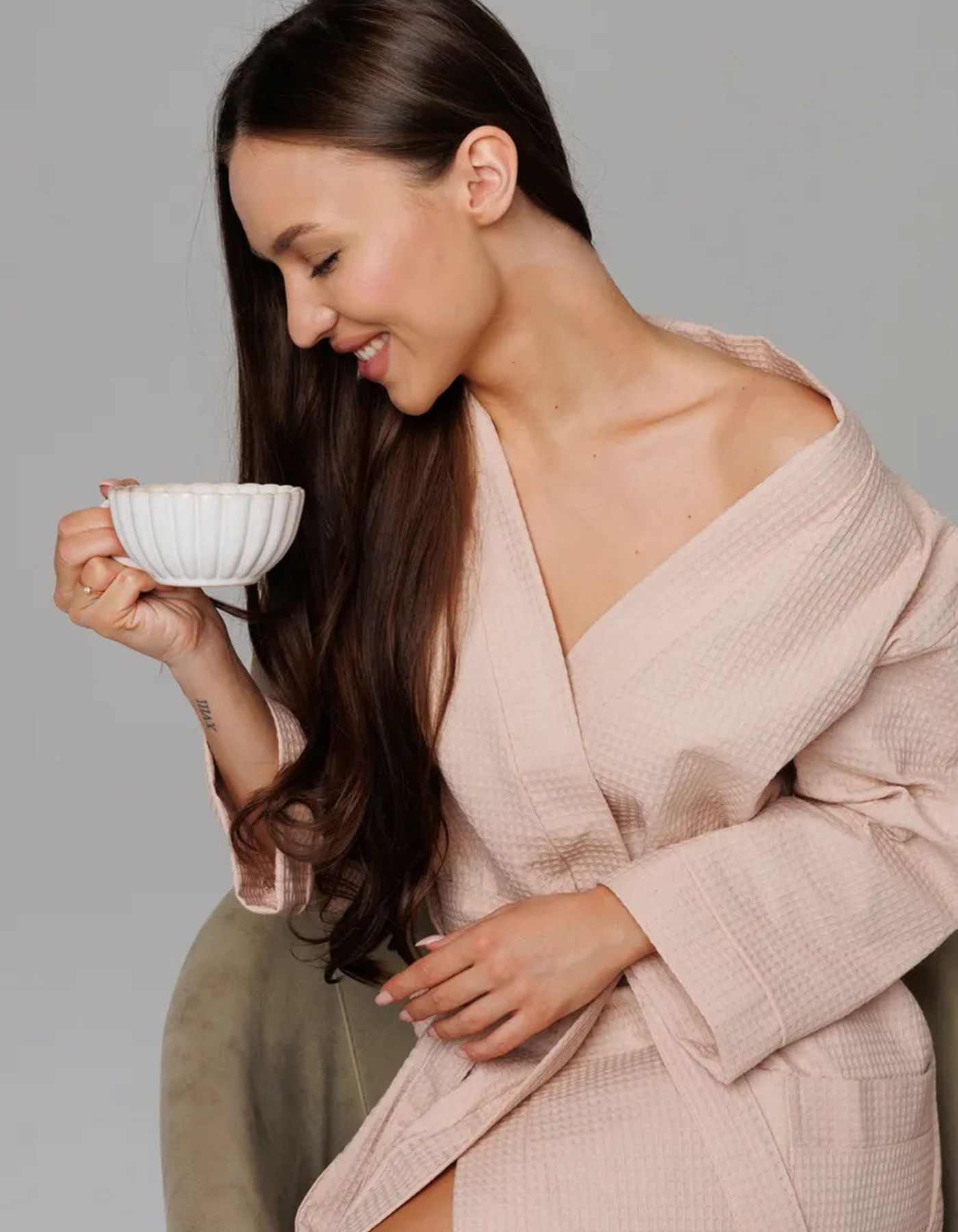 Varol Pike Dokuma Sütlü Kahve Bornoz – İhracat Fazlası, One Size