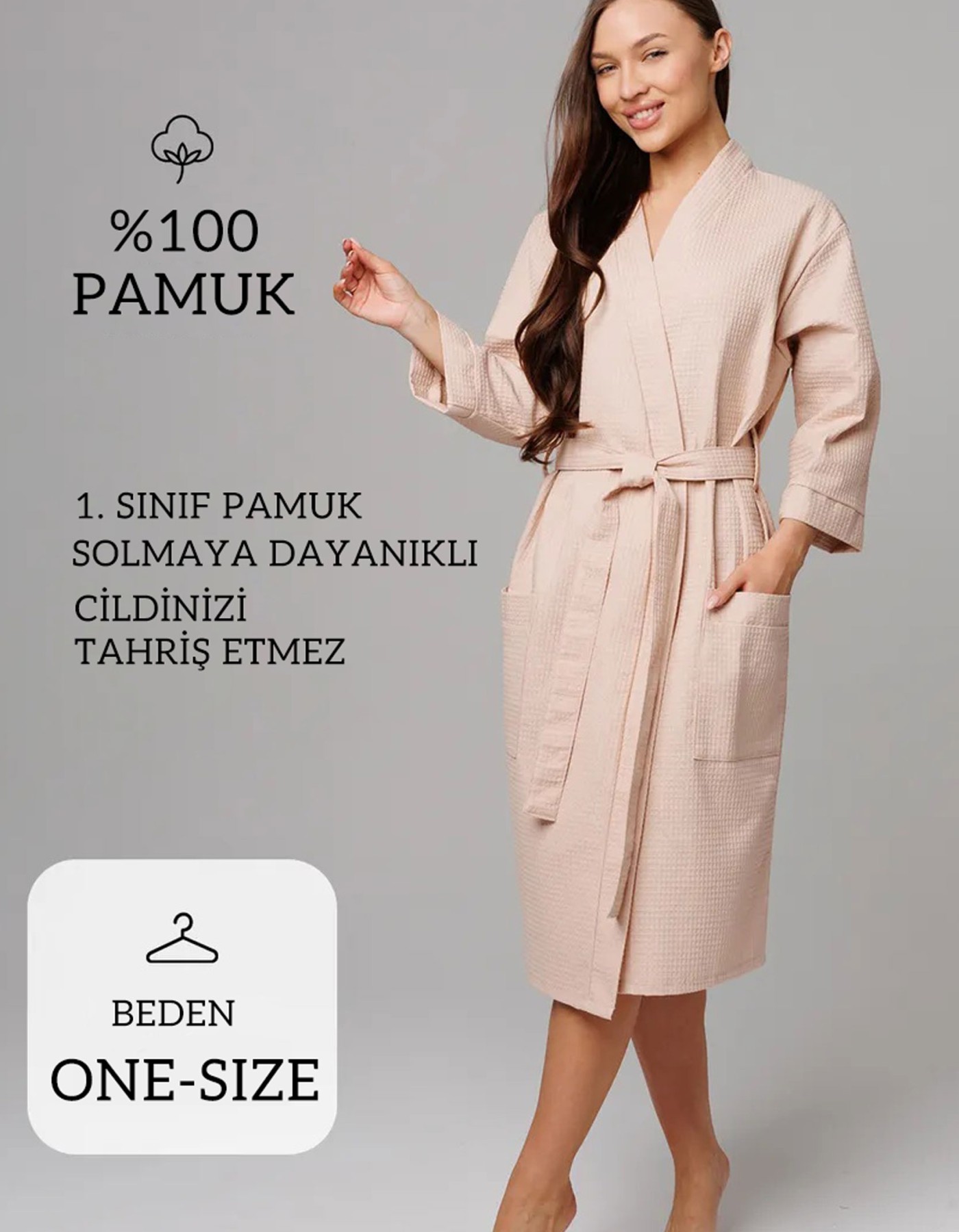 Varol Pike Dokuma Sütlü Kahve Bornoz – İhracat Fazlası, One Size