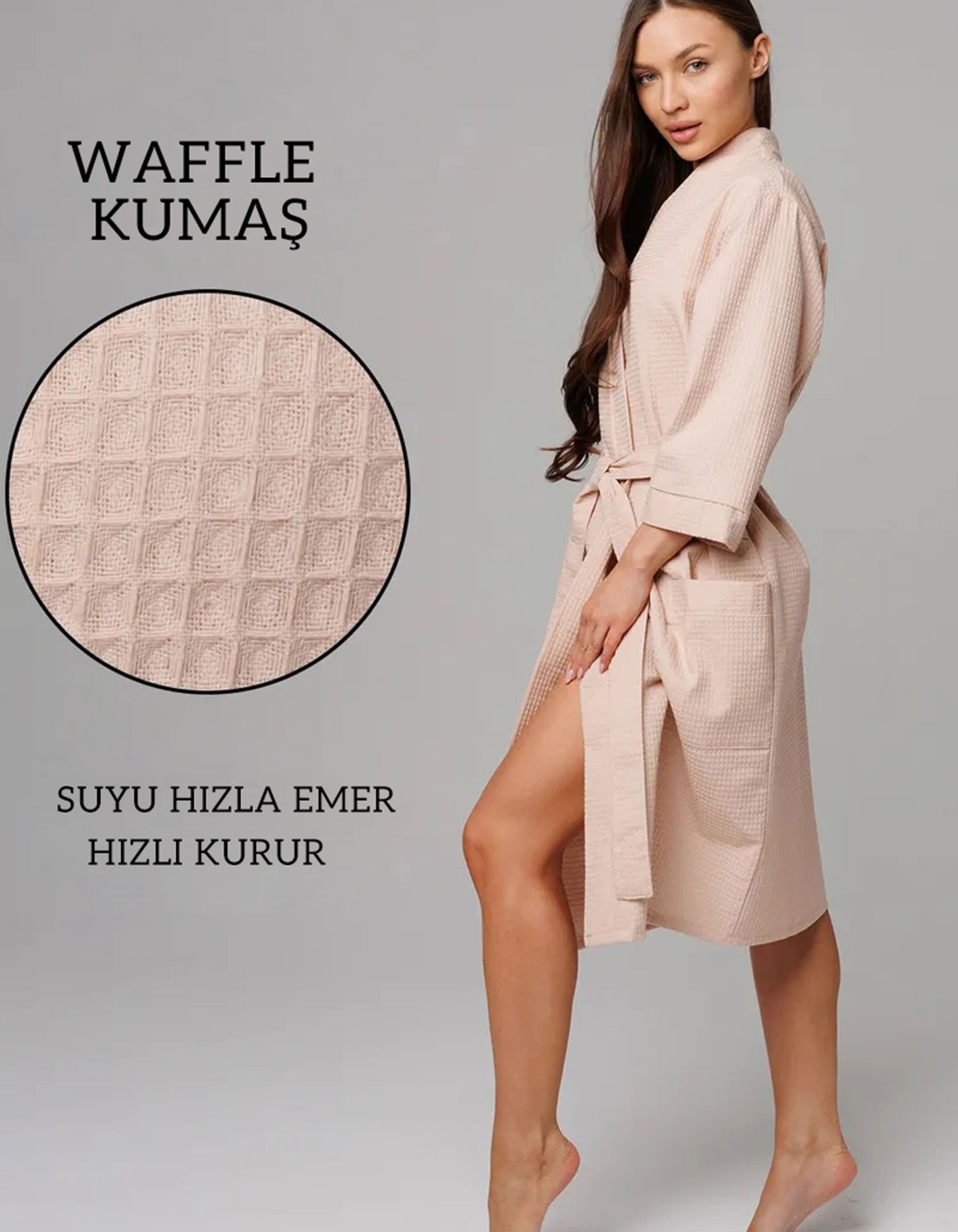 Varol Pike Dokuma Sütlü Kahve Bornoz – İhracat Fazlası, One Size