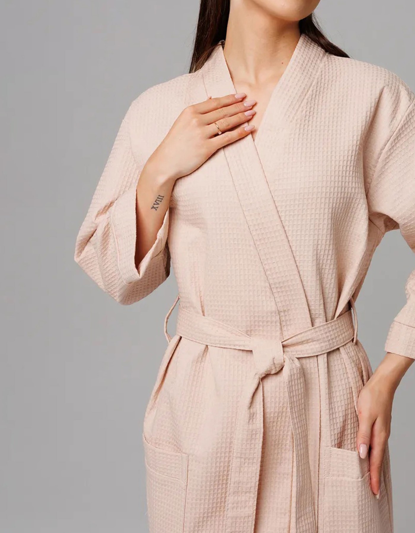 Varol Pike Dokuma Sütlü Kahve Bornoz – İhracat Fazlası, One Size