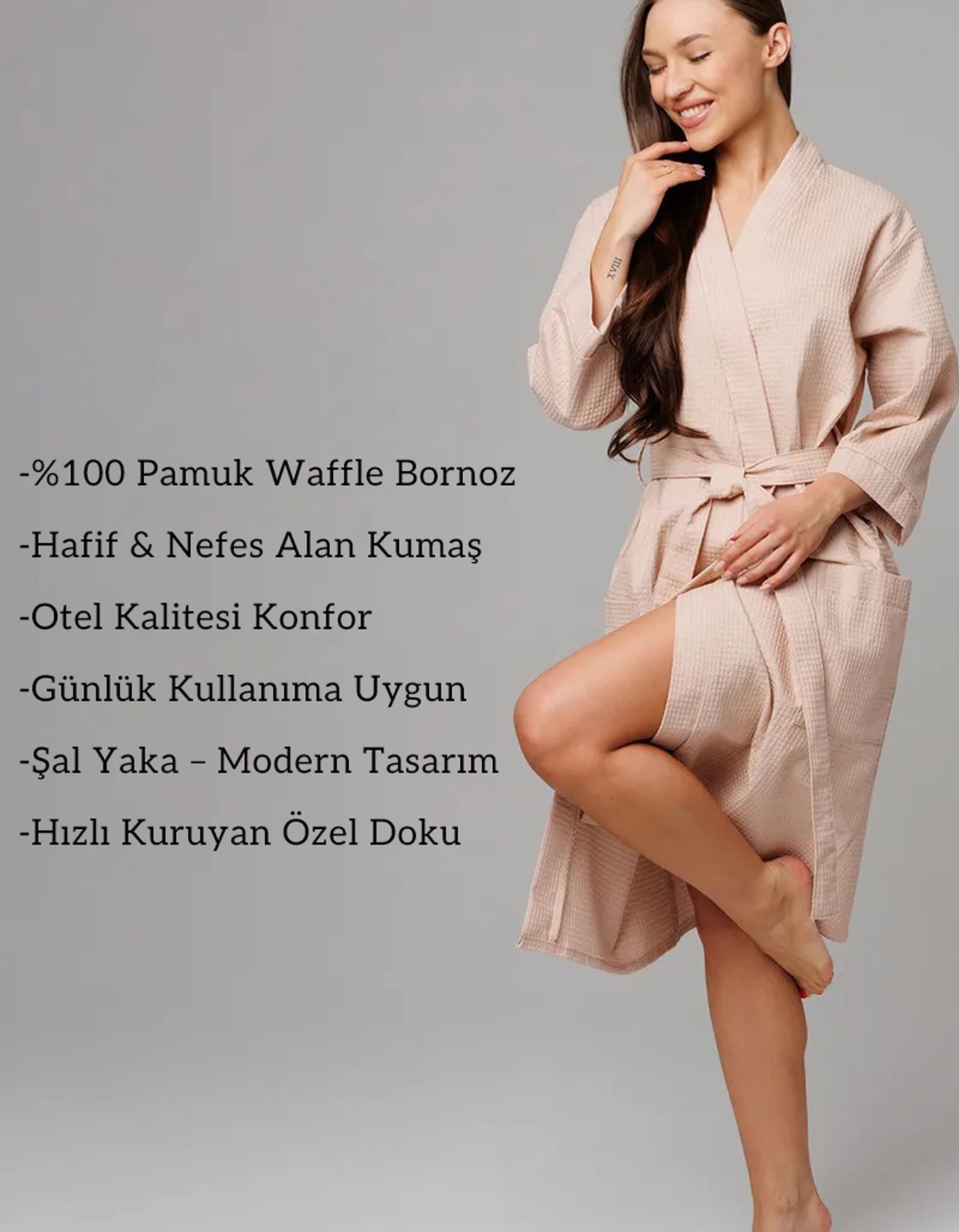 Varol Pike Dokuma Sütlü Kahve Bornoz – İhracat Fazlası, One Size