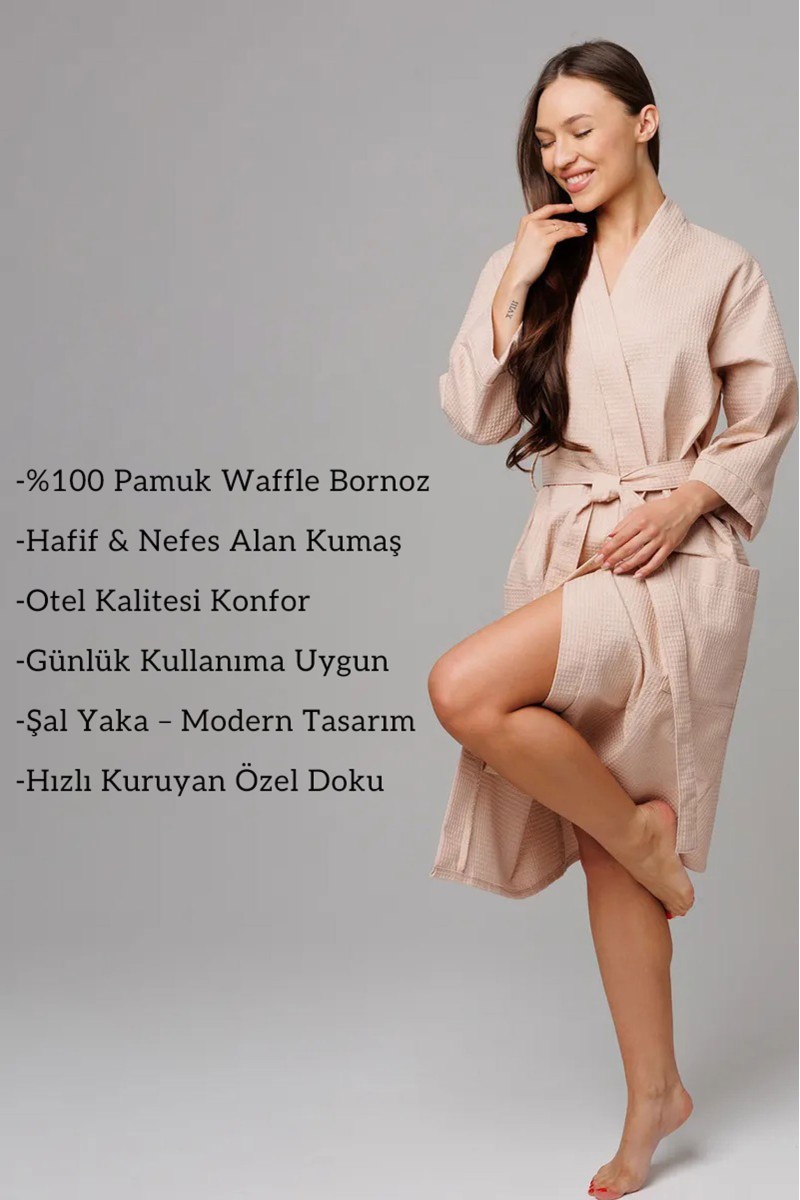 Varol Pike Dokuma Sütlü Kahve Bornoz – İhracat Fazlası, One Size detay görseli