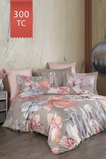 Varol Royal Saten 300TC Nevresim Takımı (Çift Nevresimli) Family Size  - ERİCA