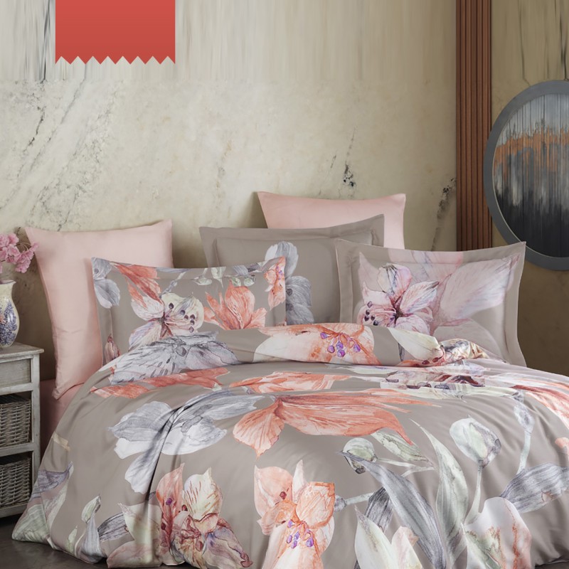 Varol Royal Saten 300TC Nevresim Takımı (Çift Nevresimli) Family Size  - ERİCA