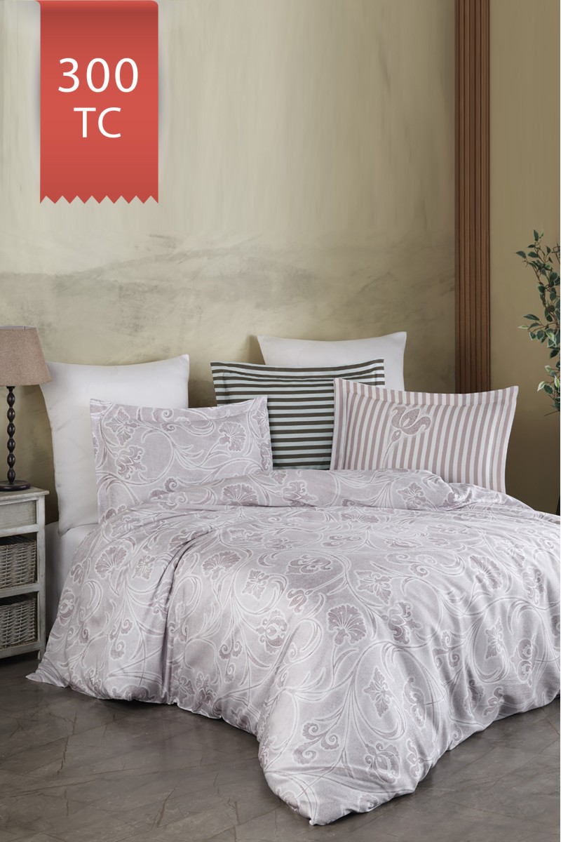 Varol Royal Saten 300TC Nevresim Takımı (Çift Nevresimli) Family Size  - GRİDA