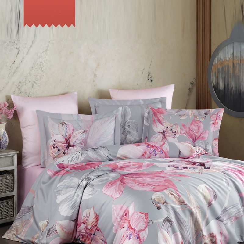 Varol Royal Saten 300TC Nevresim Takımı (Çift Nevresimli) Family Size  - LİLYA