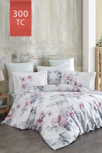 Varol Royal Saten 300TC Nevresim Takımı (Çift Nevresimli) Family Size  - ROSALİNDA