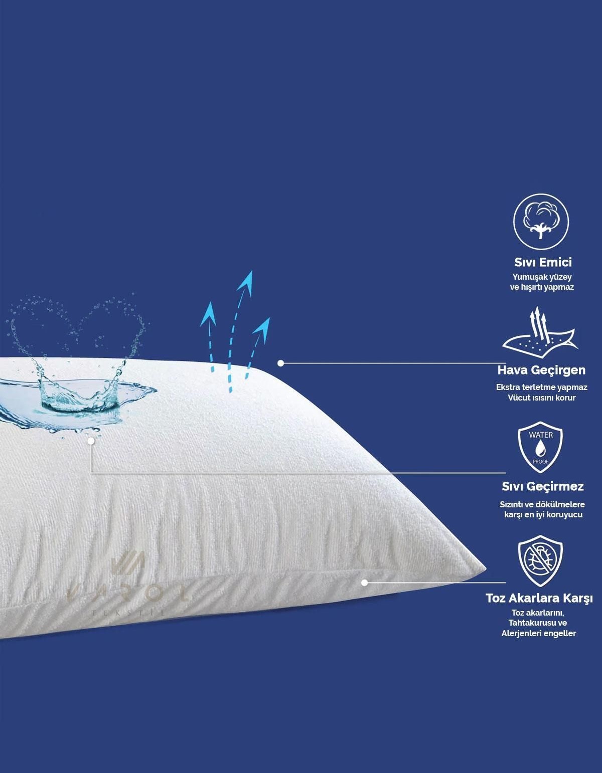 Varol Sıvı Geçirmez Yastık Koruyucu Alez 2 Adet ( Kapaklı )