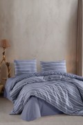 Varol Stripe Saten King Size (Battal Boy) Çarşafı Lastikli Nevresim Takım