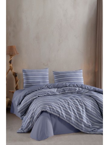 Varol Stripe Saten King Size (Battal Boy) Çarşafı Lastikli Nevresim Takım