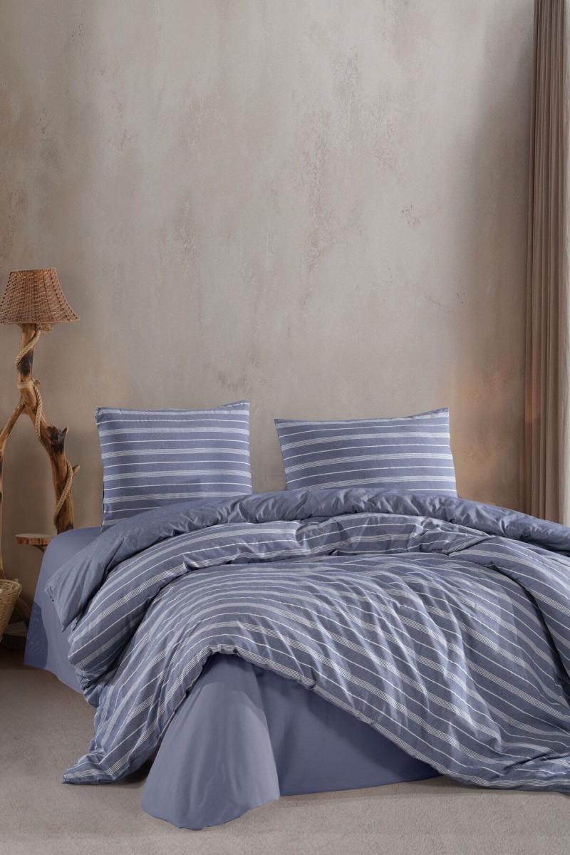 Varol Stripe Saten King Size (Battal Boy) Çarşafı Lastikli Nevresim Takım