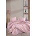 Varol Stripe Saten King Size (Battal Boy) Çarşafı Lastikli Nevresim Takım YEŞİL - PUDRA