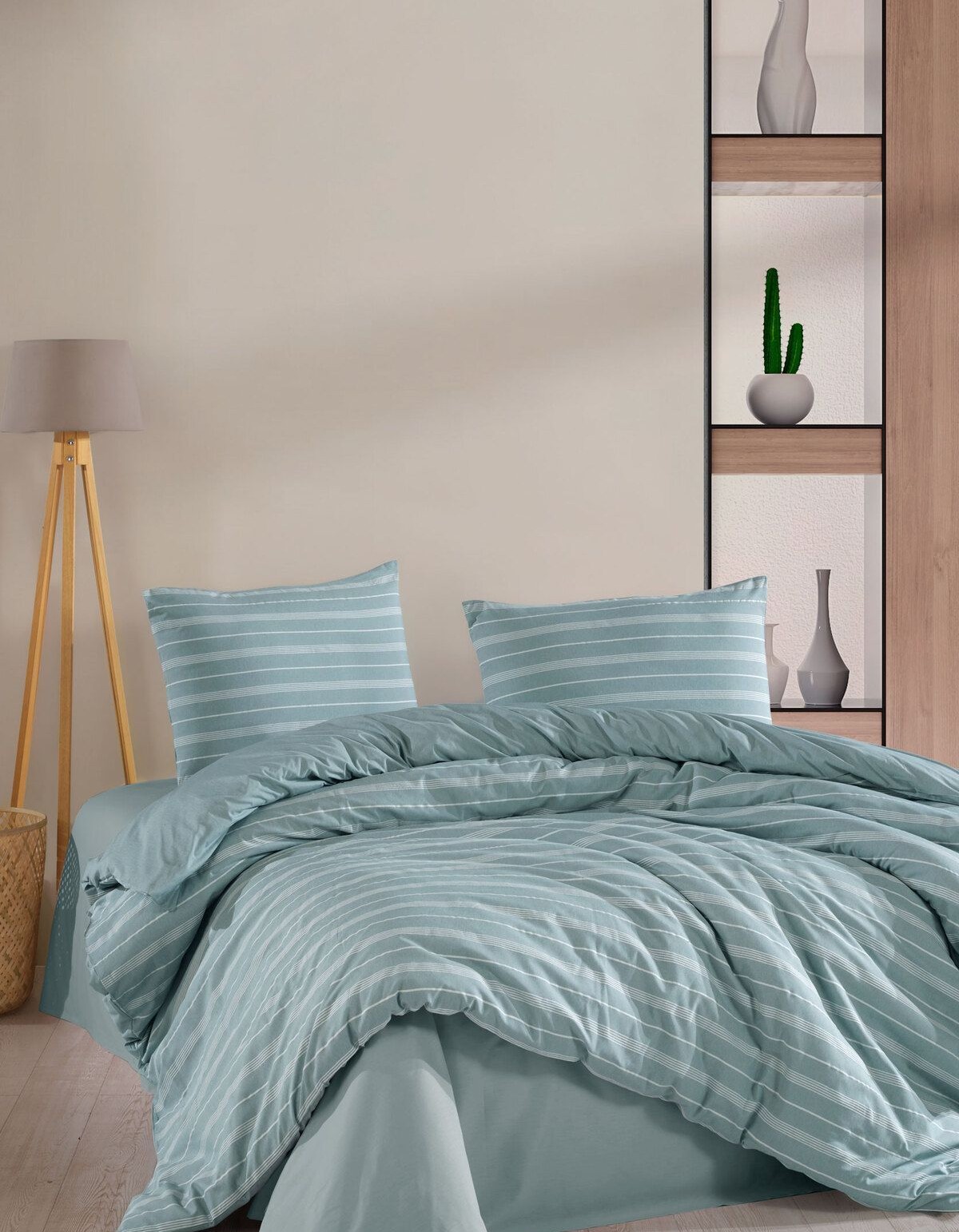 Varol Stripe Saten King Size (Battal Boy) Çarşafı Lastikli Nevresim Takım