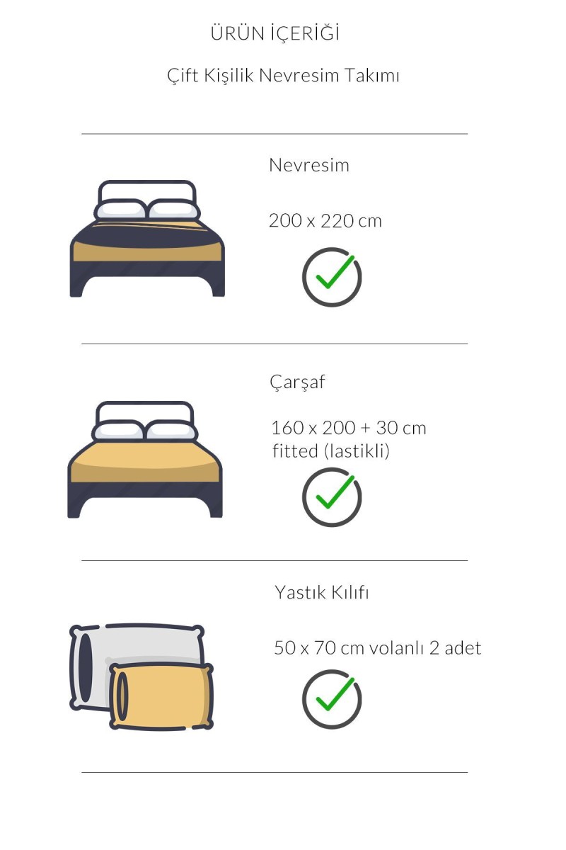 Varol Stripe Saten King Size (Battal Boy) Çarşafı Lastikli Nevresim Takım detay görseli