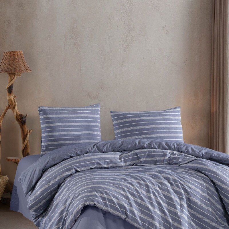 Varol Stripe Saten King Size (Battal Boy) Çarşafı Lastikli Nevresim Takım