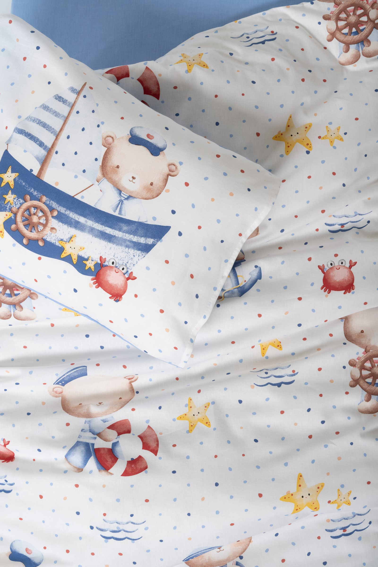 Cotton Box Bebek Nevresim Takimi Seaman Mavi doku detayı